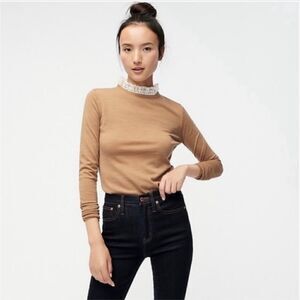 J.Crew Tippi Merino Wool Sweater Lace Collar Details Camel Tan Medium
